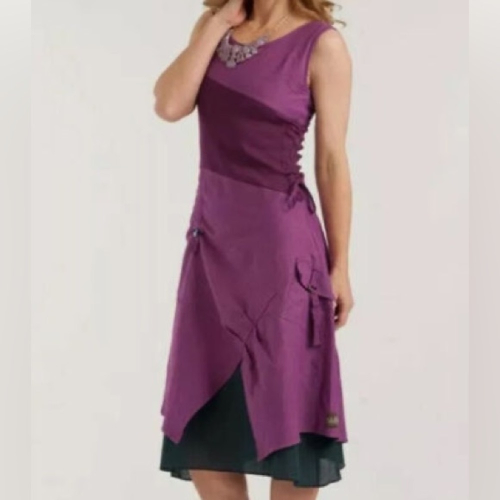 MATILDA JANE Ekaterina Orchid/Navy Linen Blend Lagenlook Dress, Size Small, GUC. - Picture 10 of 10
